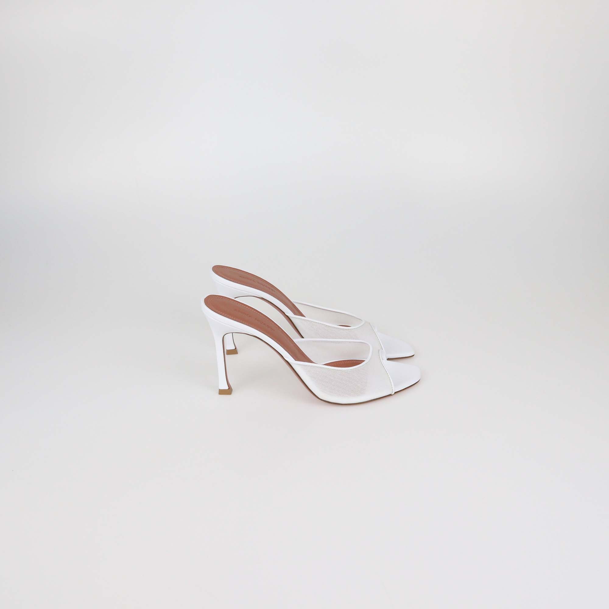 Amina Muaddi White Mesh Nylon Alexa Mules