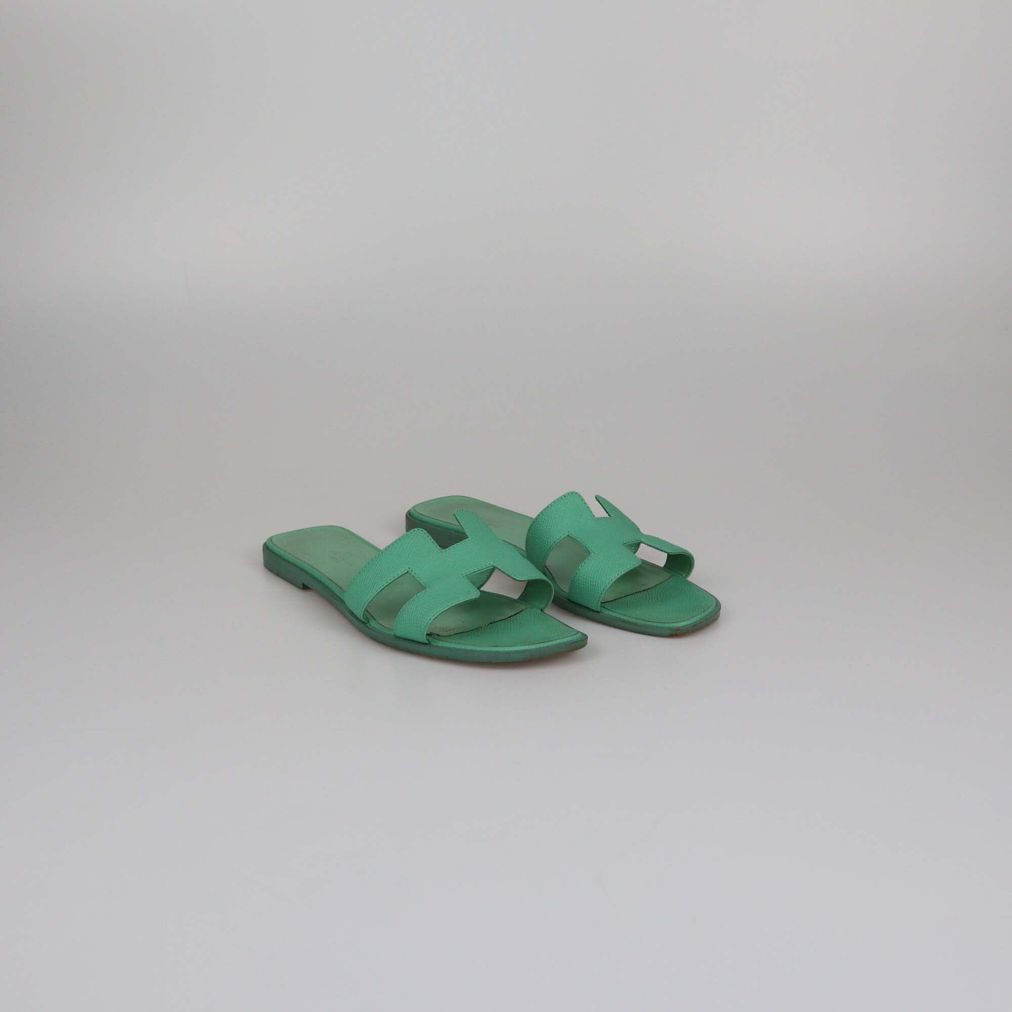 Hermes Green Oran Flat Sandals Womens Hermes 