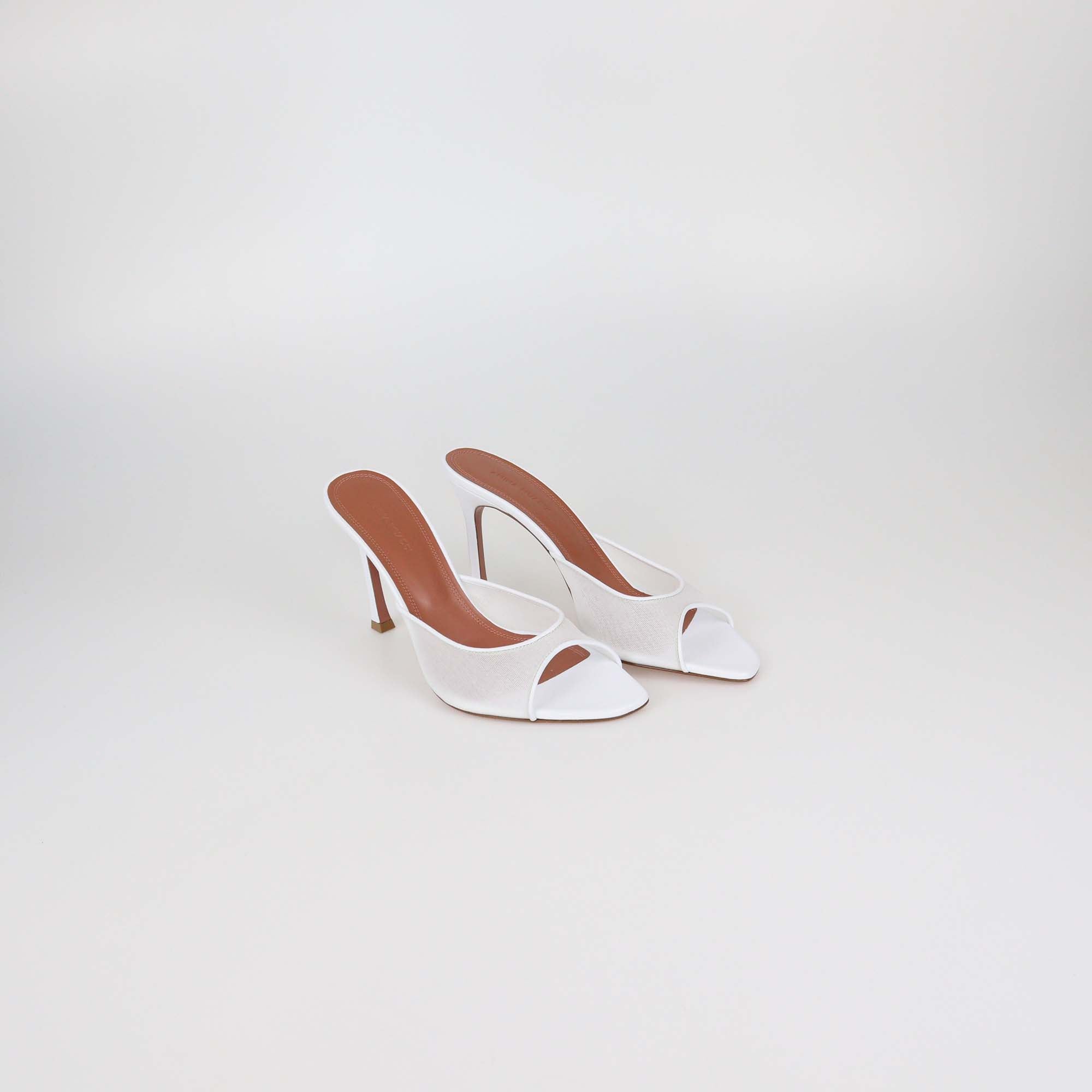 Amina Muaddi White Mesh Nylon Alexa Mules