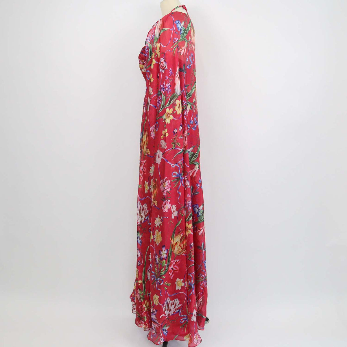 Marchesa Fuchsia,Multicolor Floral Sweetheart Cape Long Dress
