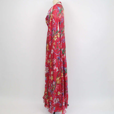 Marchesa Fuchsia,Multicolor Floral Sweetheart Cape Long Dress