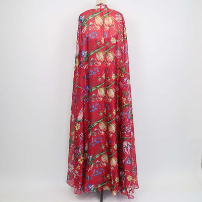 Marchesa Fuchsia,Multicolor Floral Sweetheart Cape Long Dress