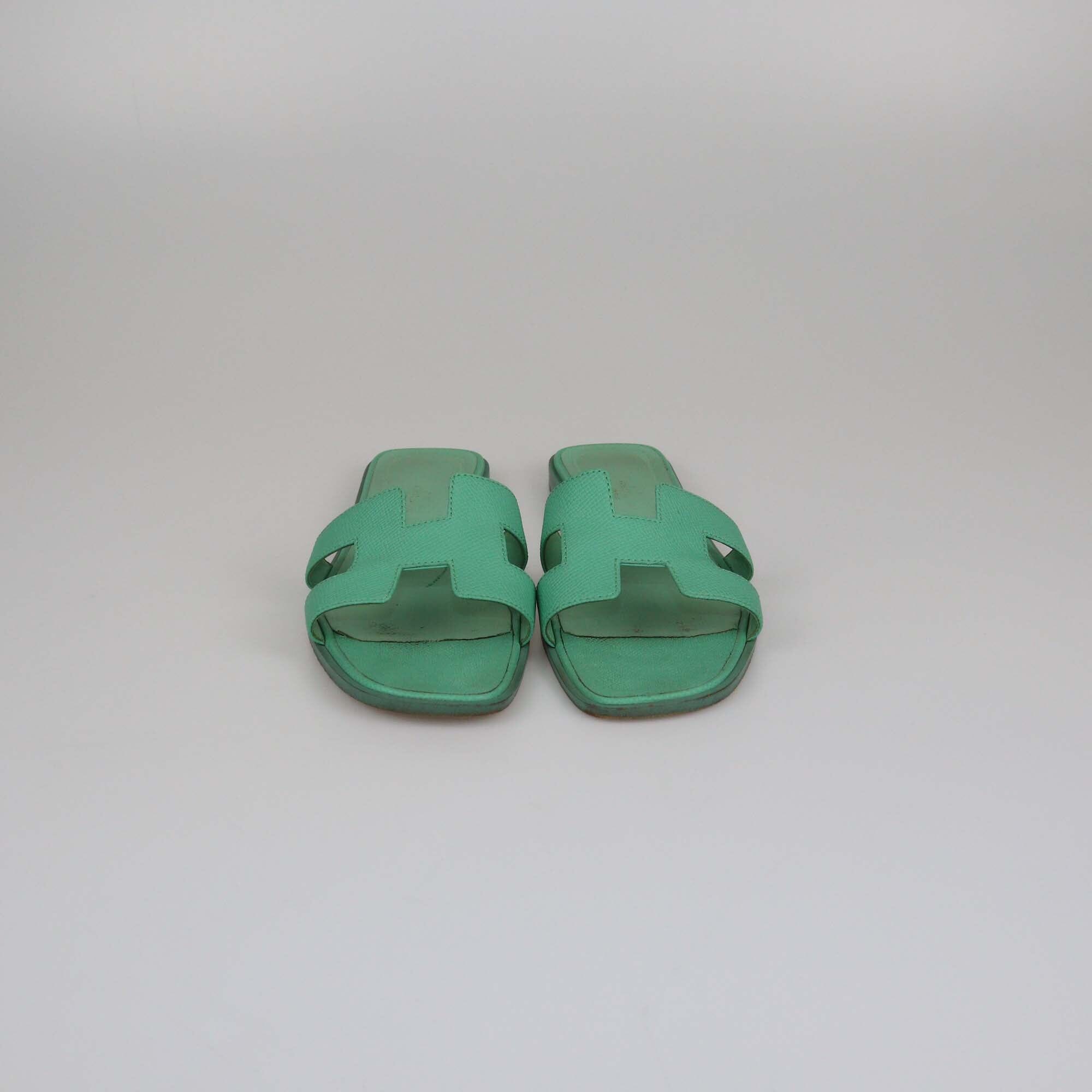 Hermes Green Oran Flat Sandals Womens Hermes 