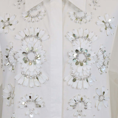 Valentino White Cotton Embroidered Embellished Long Sleeve Shirt