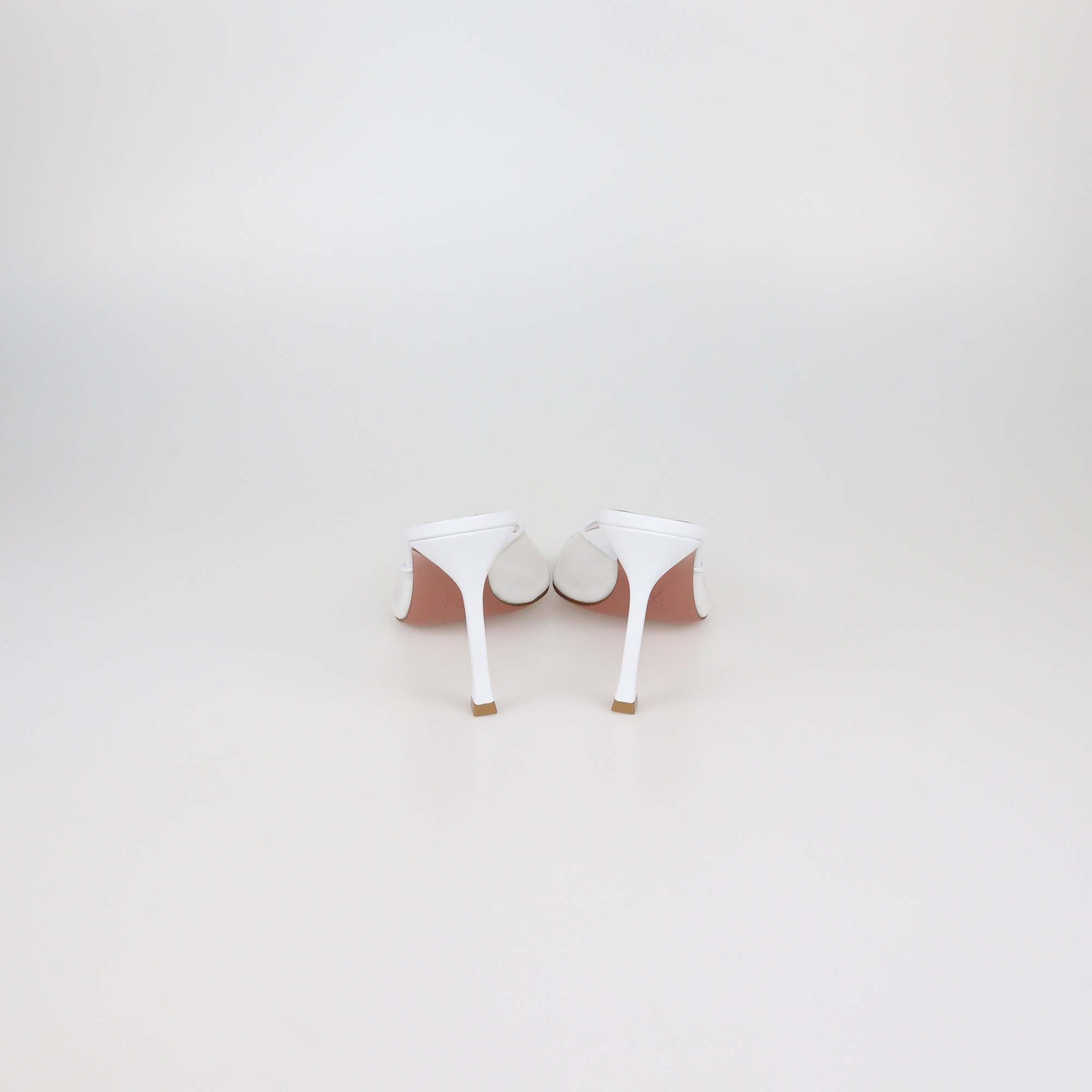 Amina Muaddi White Mesh Nylon Alexa Mules