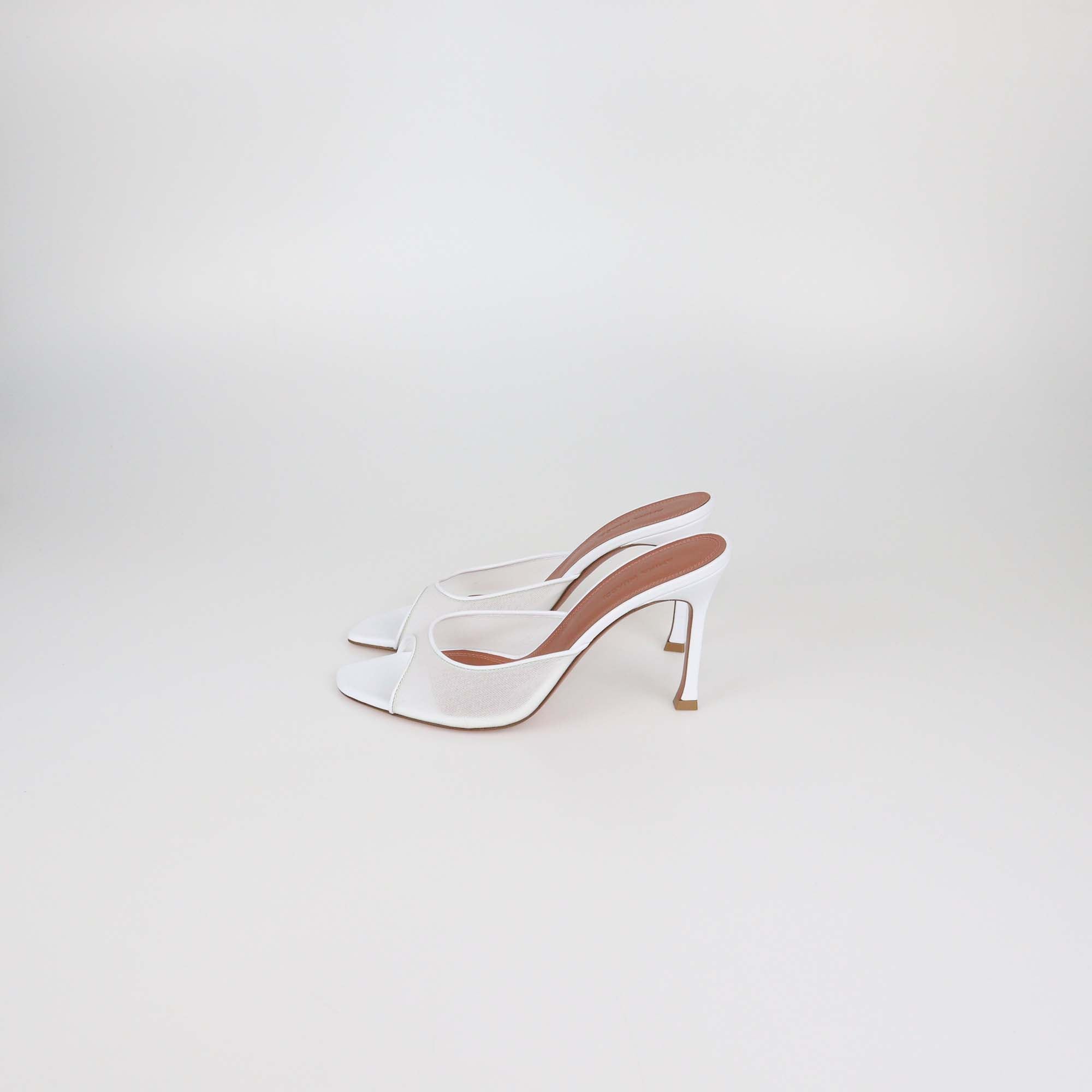 Amina Muaddi White Mesh Nylon Alexa Mules