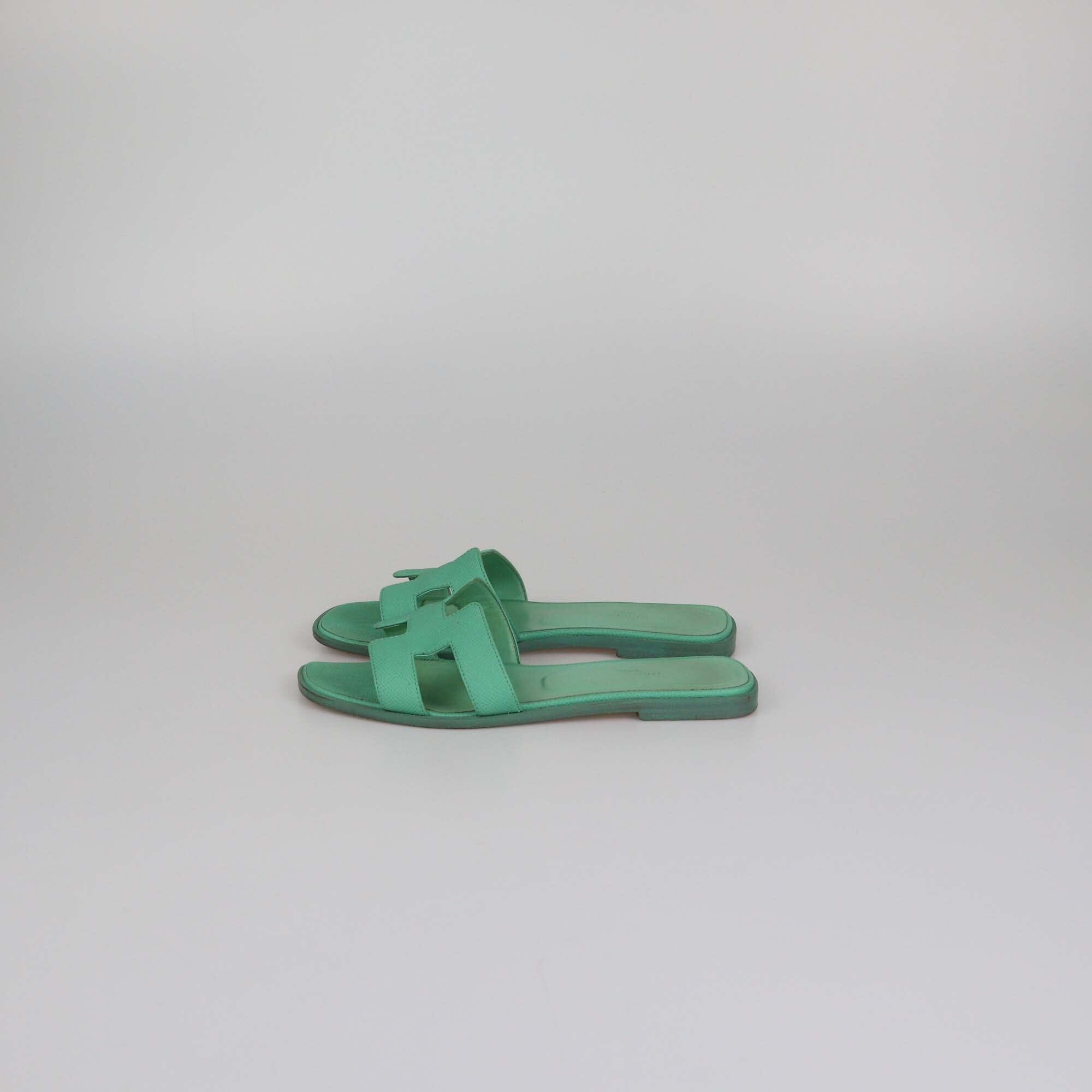 Hermes Green Oran Flat Sandals Womens Hermes 