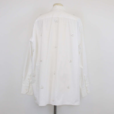 Valentino White Cotton Embroidered Embellished Long Sleeve Shirt