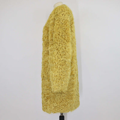 Longchamp Yellow Fur & Leather Collar Zip Front Coat