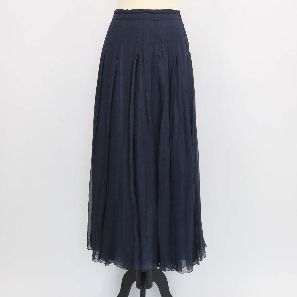 Prada Navy Blue Silk Pleated Chiffon Maxi Skirt