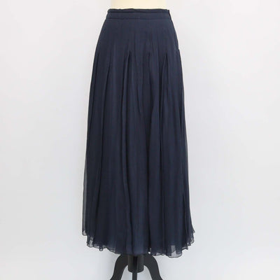 Prada Navy Blue Silk Pleated Chiffon Maxi Skirt