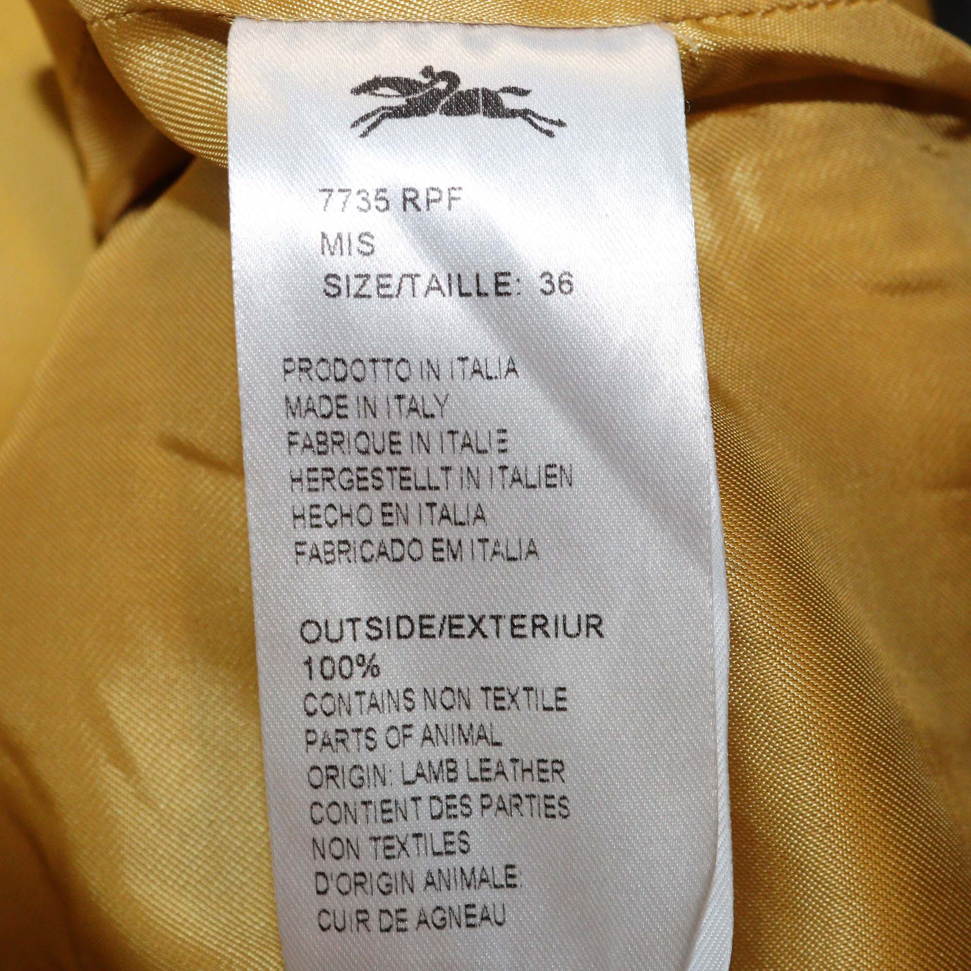 Longchamp Yellow Fur & Leather Collar Zip Front Coat