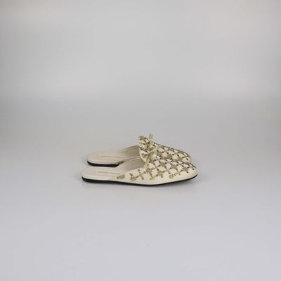 Miu Miu Beige Beaded Bow Slipper Flat Mules Womens Miu Miu 