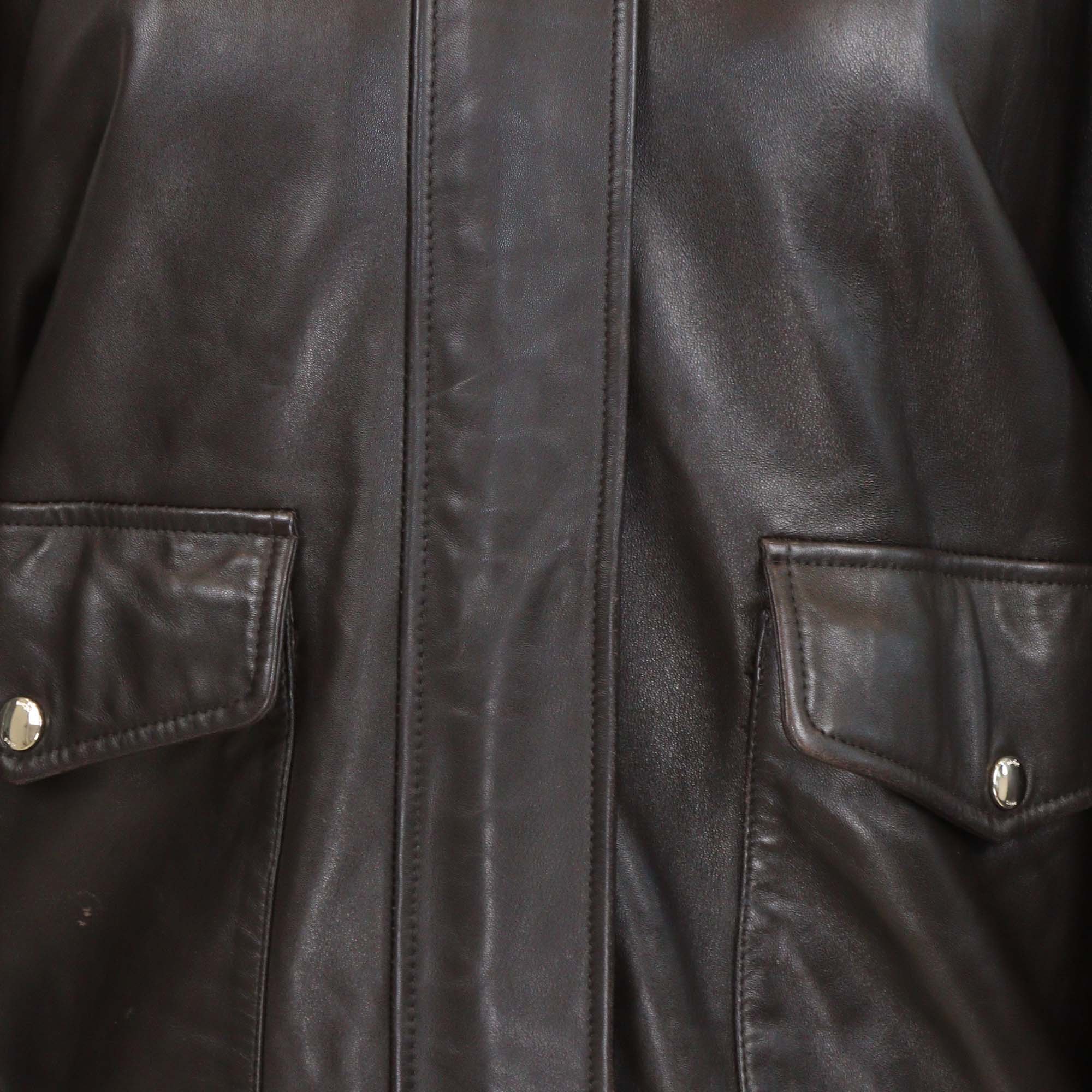 Maje Brown Leather and Detachable Shearling Collar Jacket