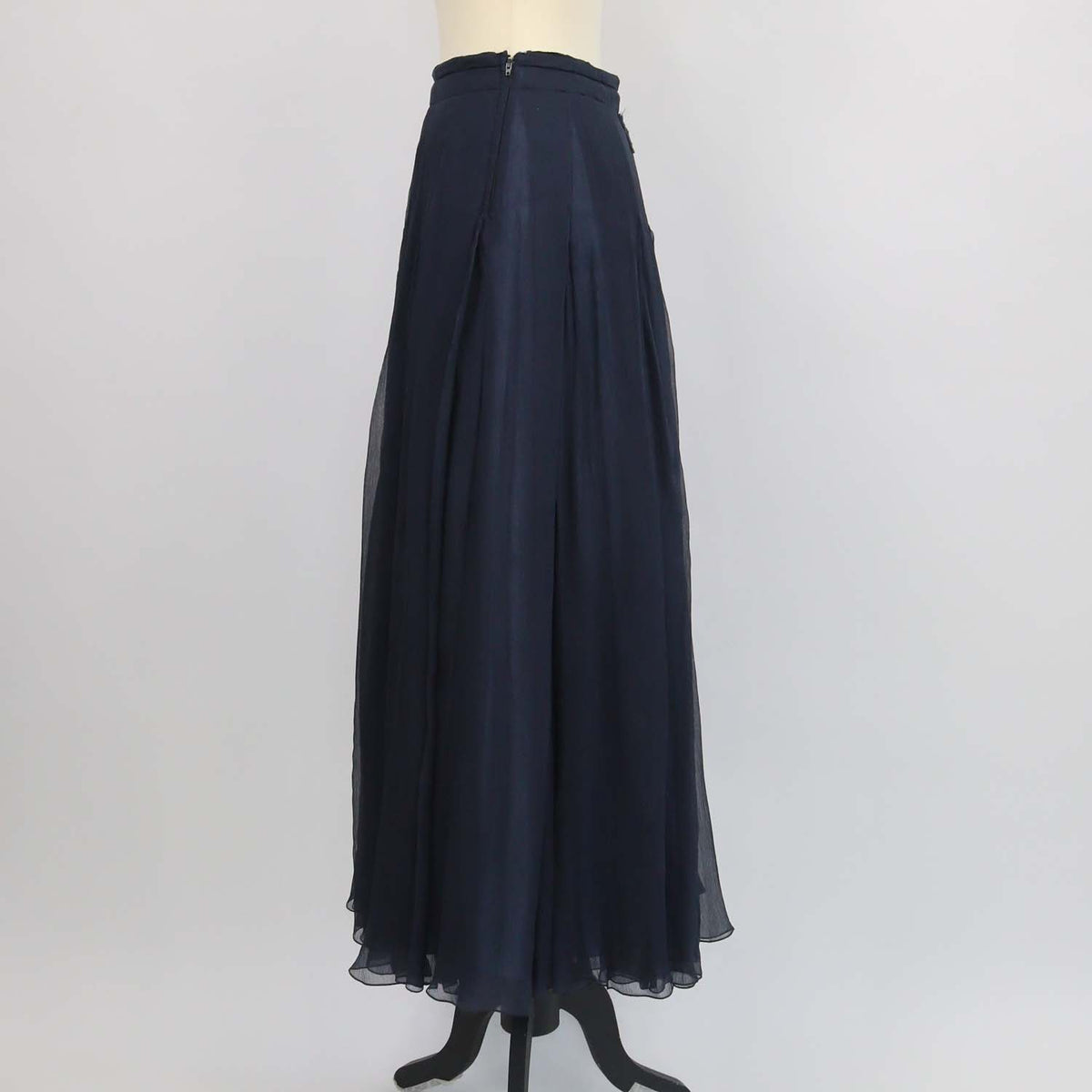 Prada Navy Blue Silk Pleated Chiffon Maxi Skirt