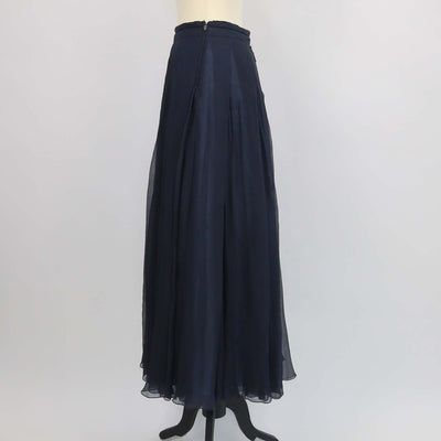 Prada Navy Blue Silk Pleated Chiffon Maxi Skirt