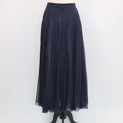 Prada Navy Blue Silk Pleated Chiffon Maxi Skirt