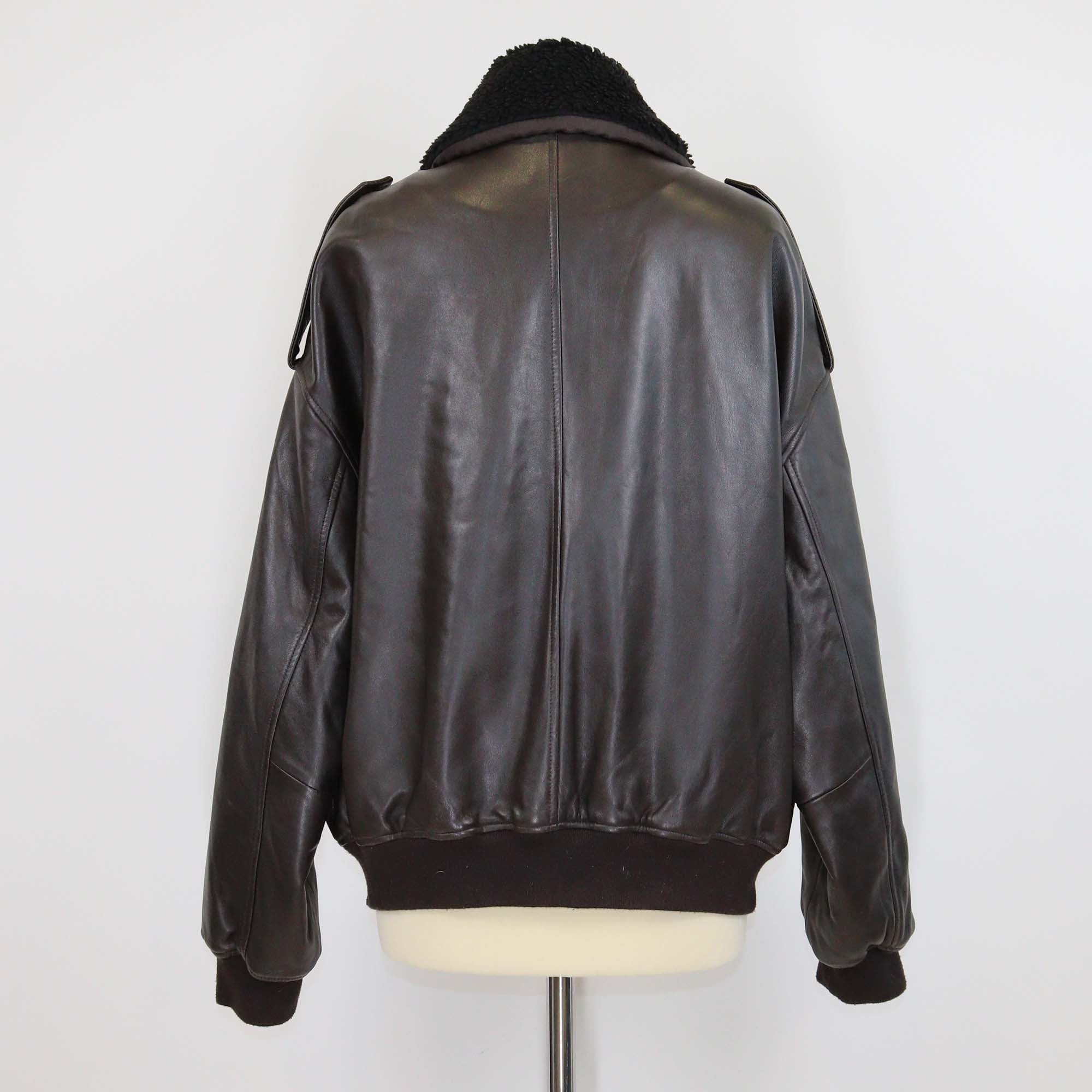 Maje Brown Leather and Detachable Shearling Collar Jacket