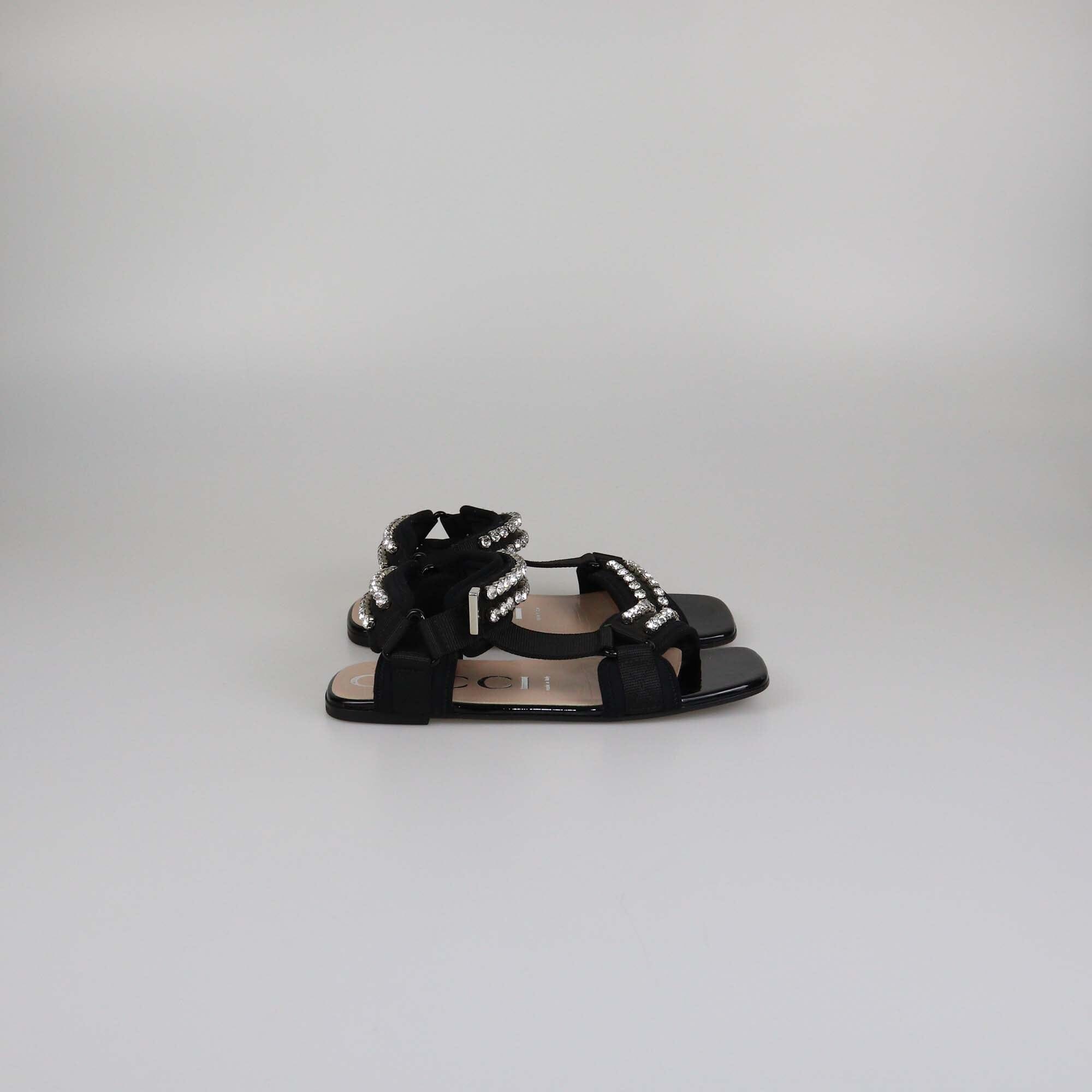 Gucci Black Crystal Embellished Shea Flat Sandals Womens Gucci 