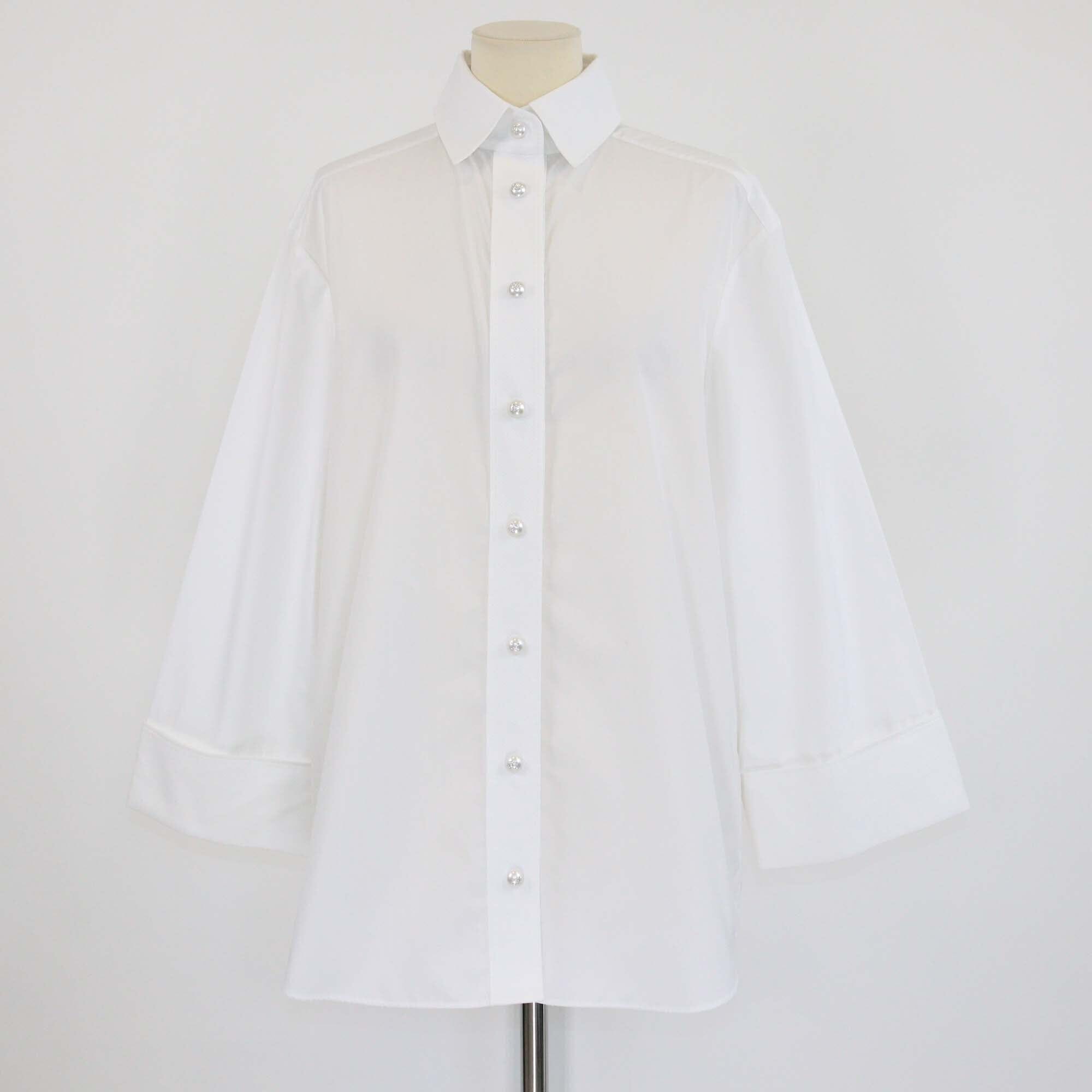 Chanel White Cotton Blend Crystal CC Button-Up Long Sleeve Shirt Womens Chanel 