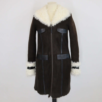 Longchamp Dark Brown Suede and Fur Zip Front Coat