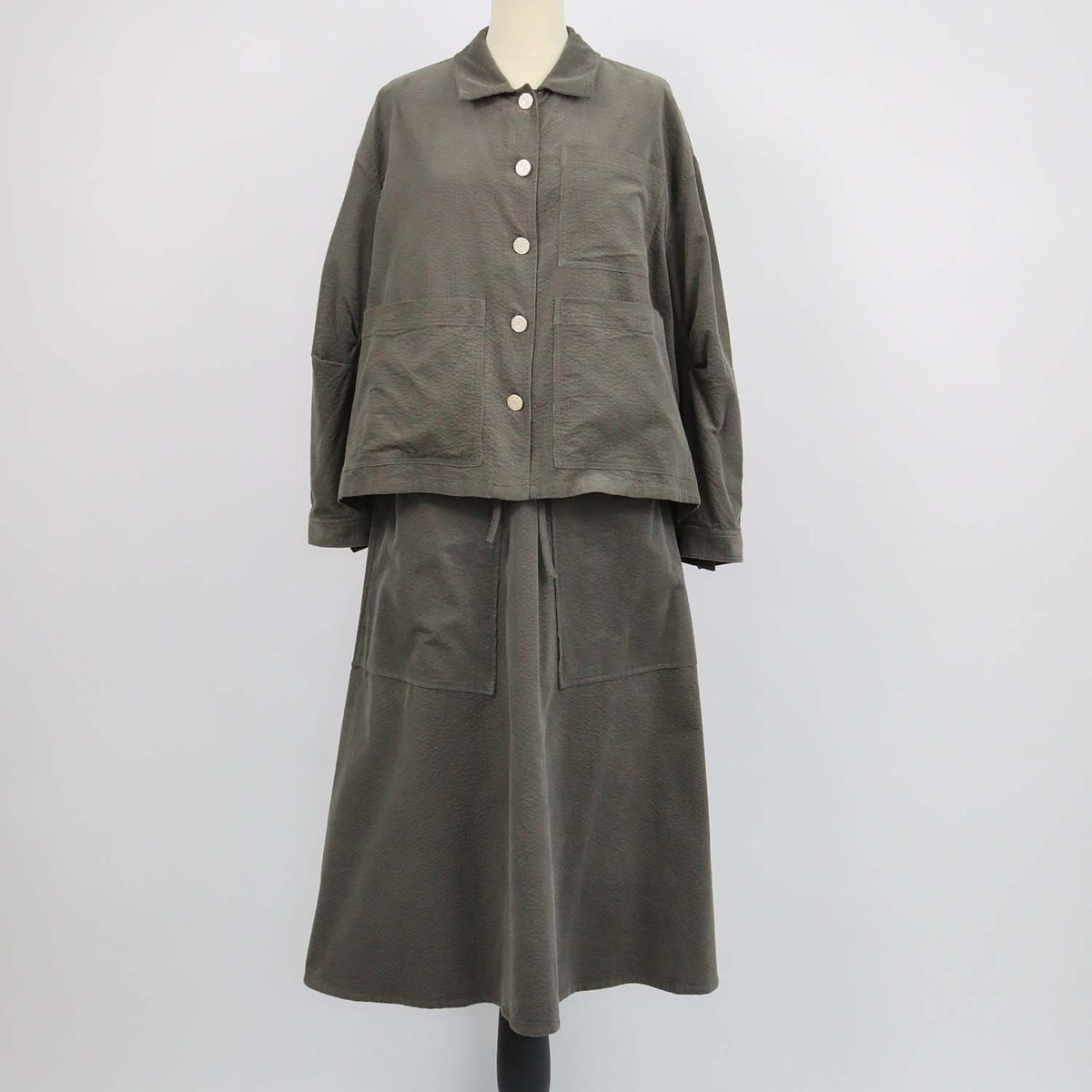 Bimba Y Lola Army Green Corduroy Pocket Detail Jacket and Long Skirt Set