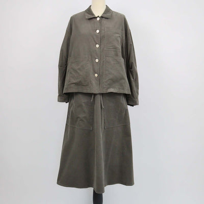 Bimba Y Lola Army Green Corduroy Pocket Detail Jacket and Long Skirt Set