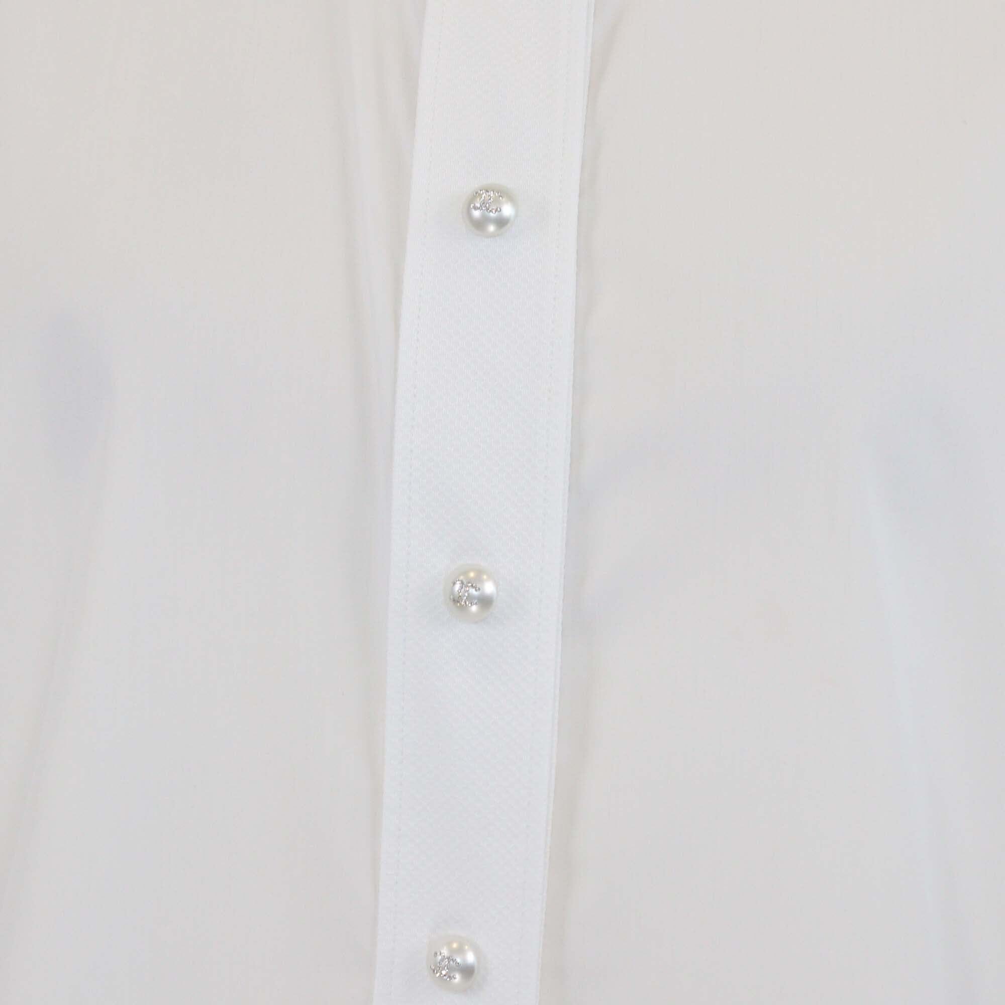 Chanel White Cotton Blend Crystal CC Button-Up Long Sleeve Shirt Womens Chanel 