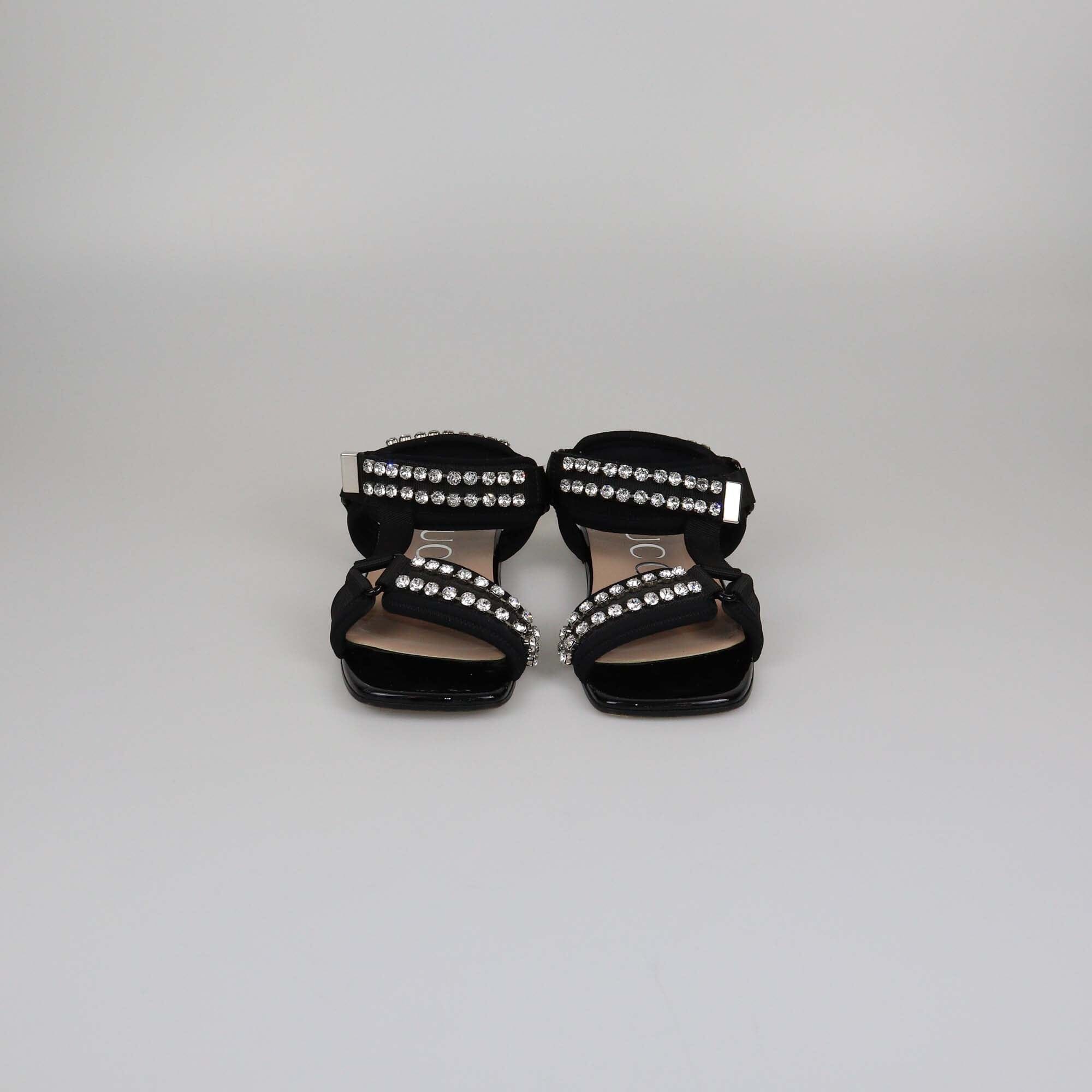 Gucci Black Crystal Embellished Shea Flat Sandals Womens Gucci 