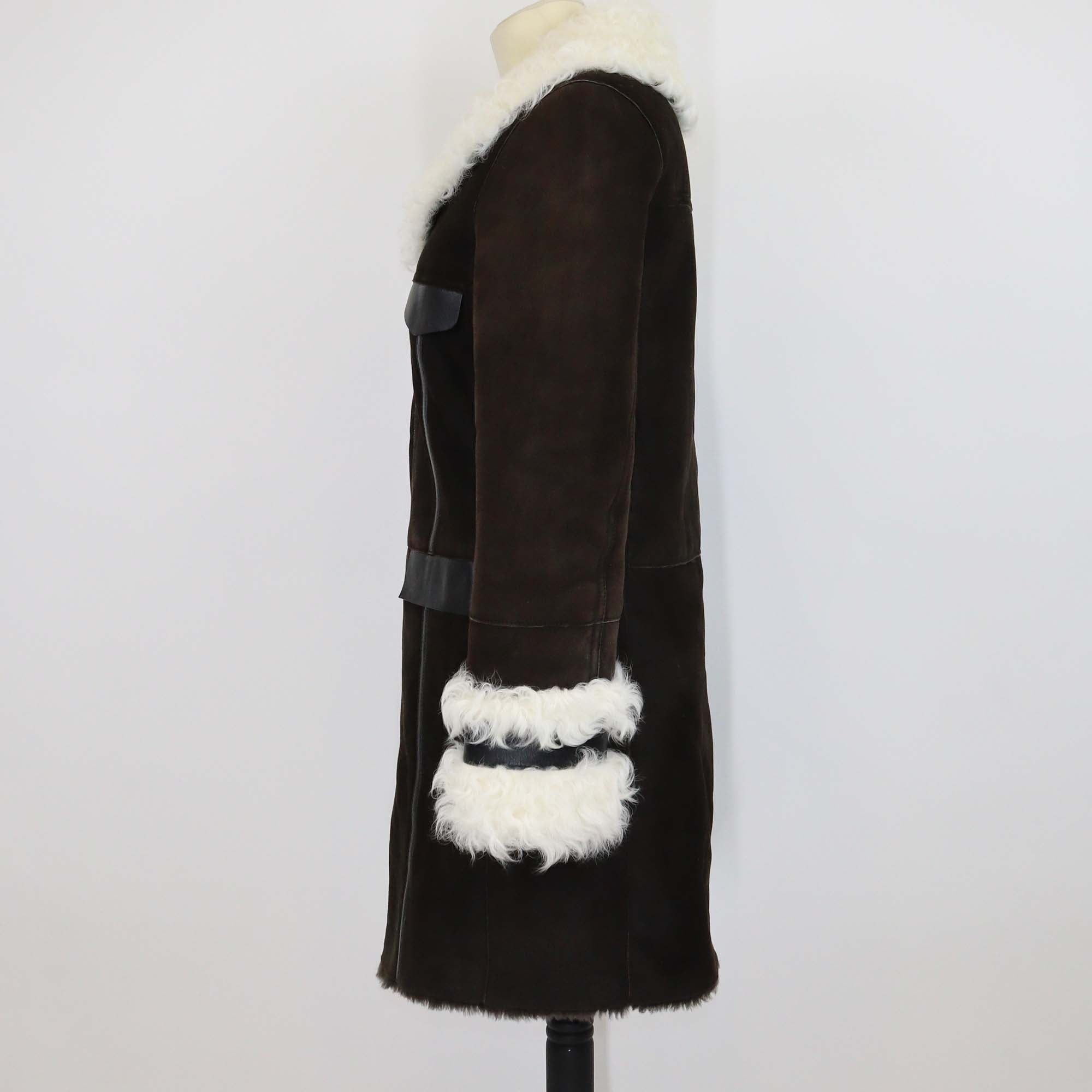 Longchamp Dark Brown Suede and Fur Zip Front Coat