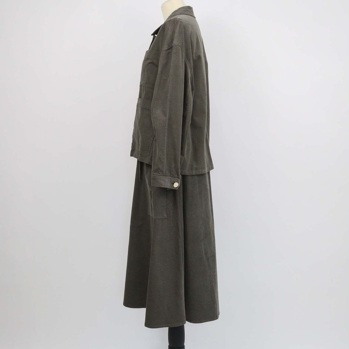 Bimba Y Lola Army Green Corduroy Pocket Detail Jacket and Long Skirt Set