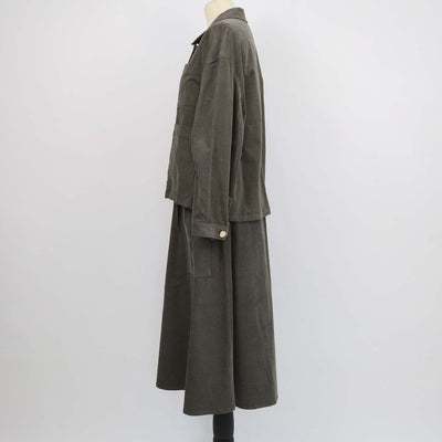 Bimba Y Lola Army Green Corduroy Pocket Detail Jacket and Long Skirt Set