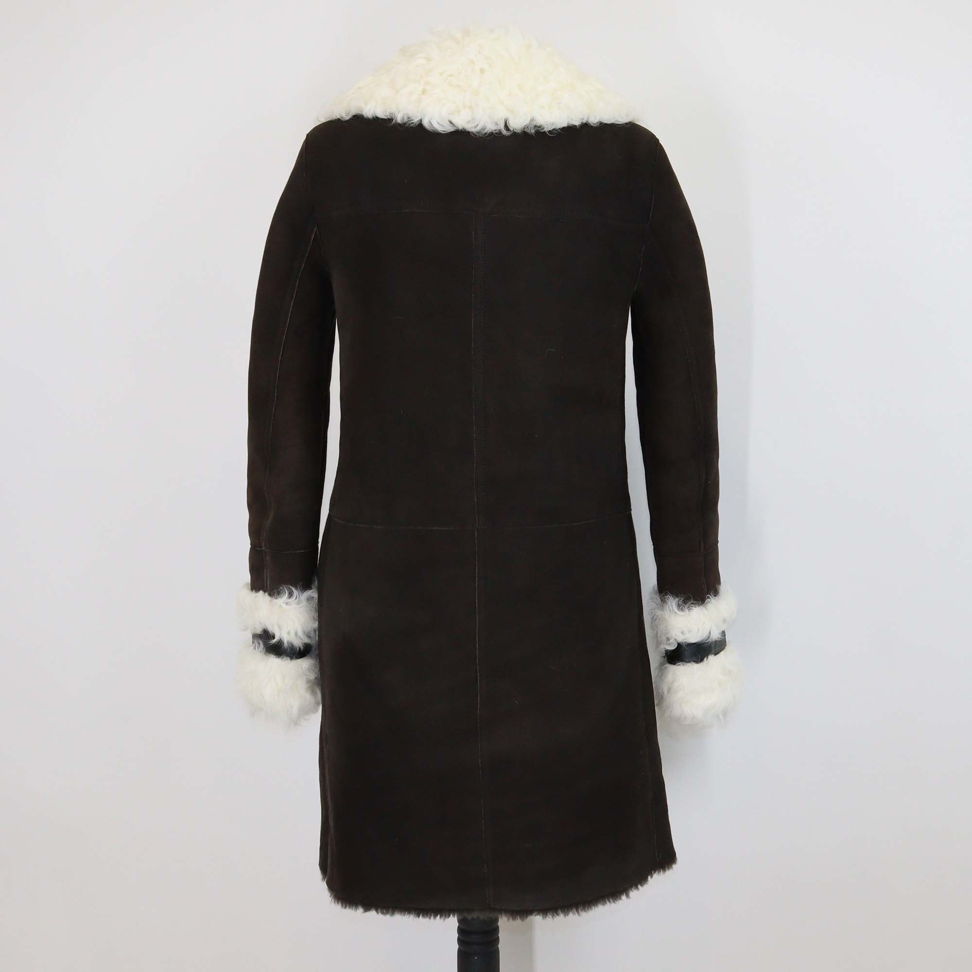 Longchamp Dark Brown Suede and Fur Zip Front Coat