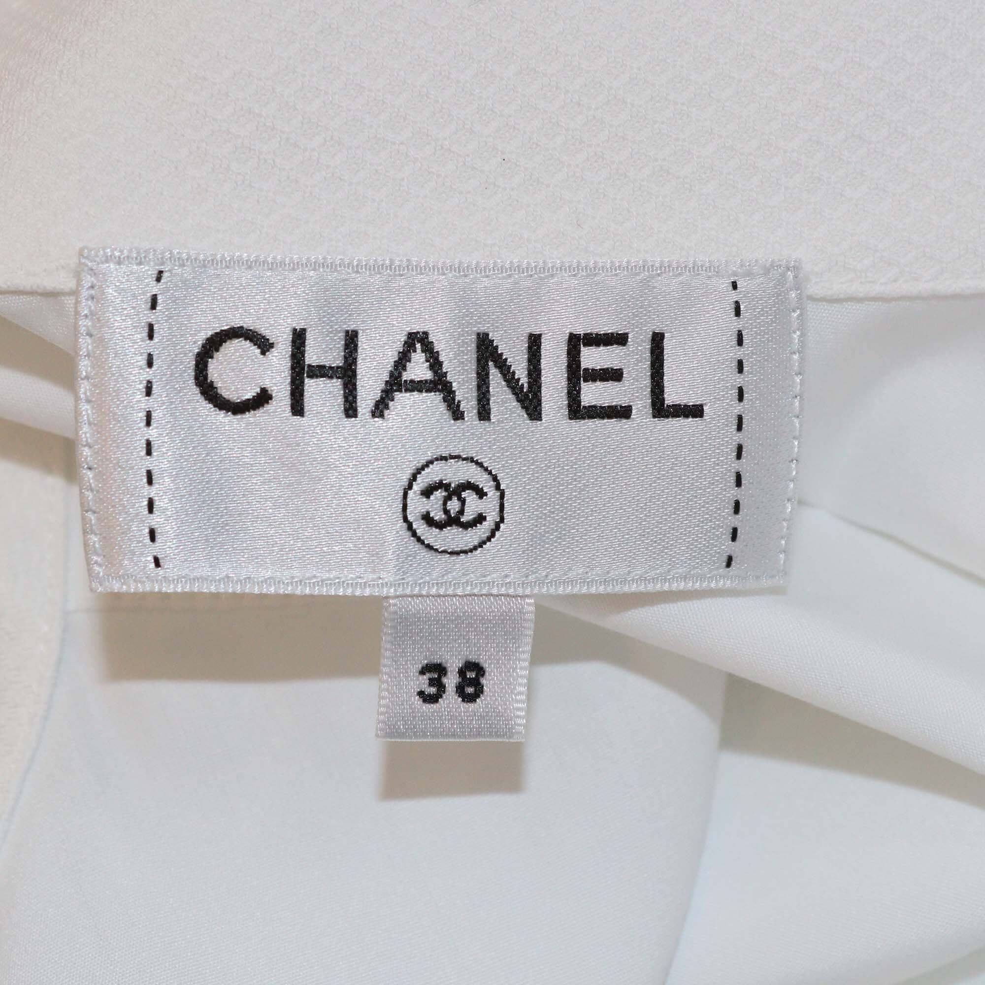 Chanel White Cotton Blend Crystal CC Button-Up Long Sleeve Shirt Womens Chanel 