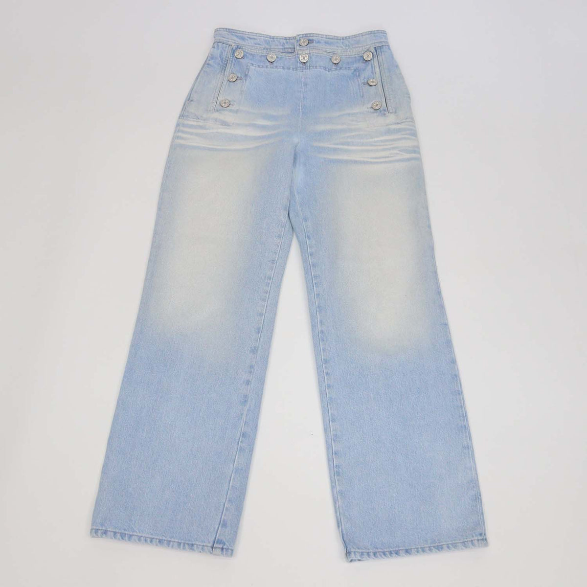 Chanel Light Blue Washed Denim Coco Beach Sailor Front Straight Leg Pants
