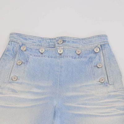 Chanel Light Blue Washed Denim Coco Beach Sailor Front Straight Leg Pants