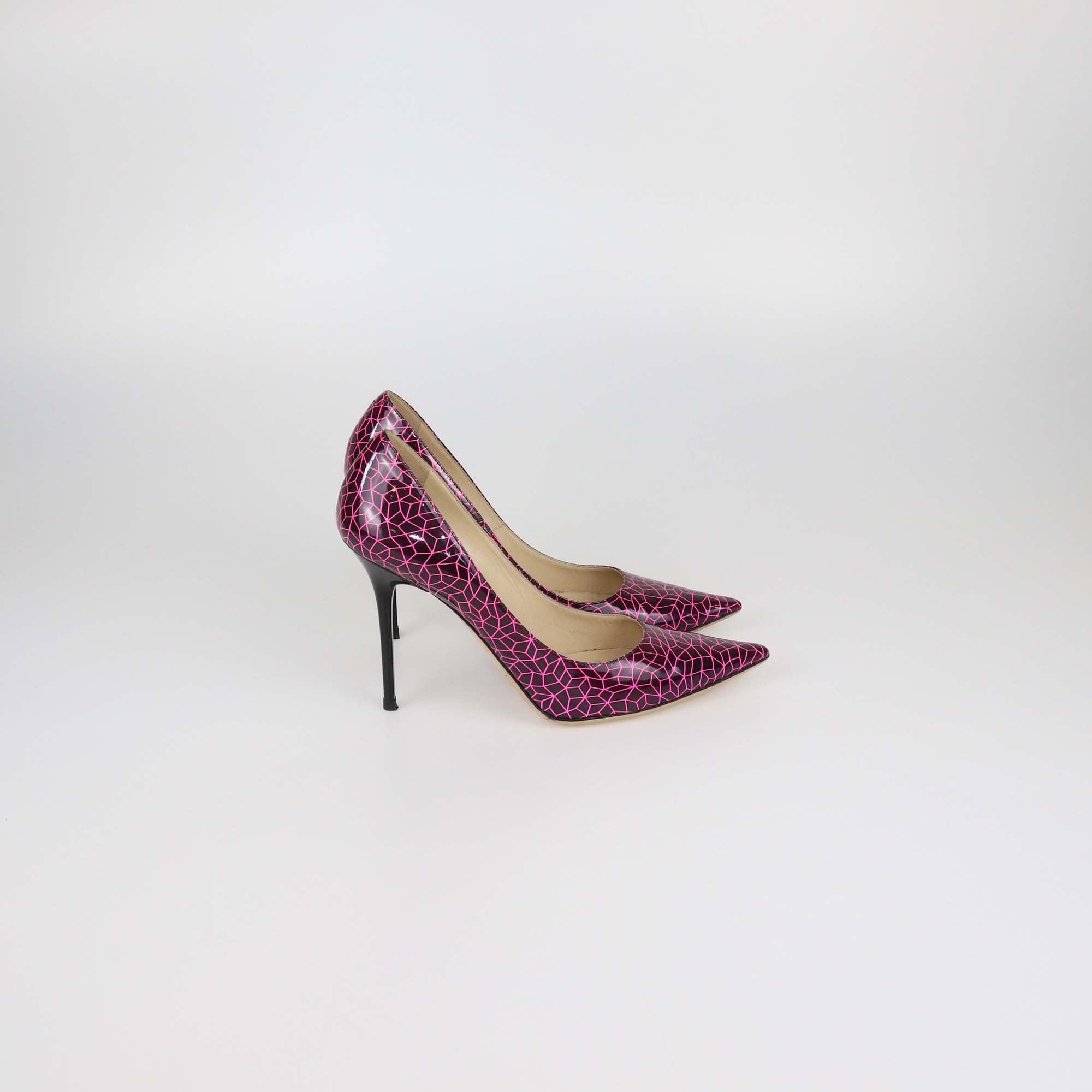 Jimmy Choo Pink/Burgundy Printed Patent Leather Love Pointed Toe Pumps