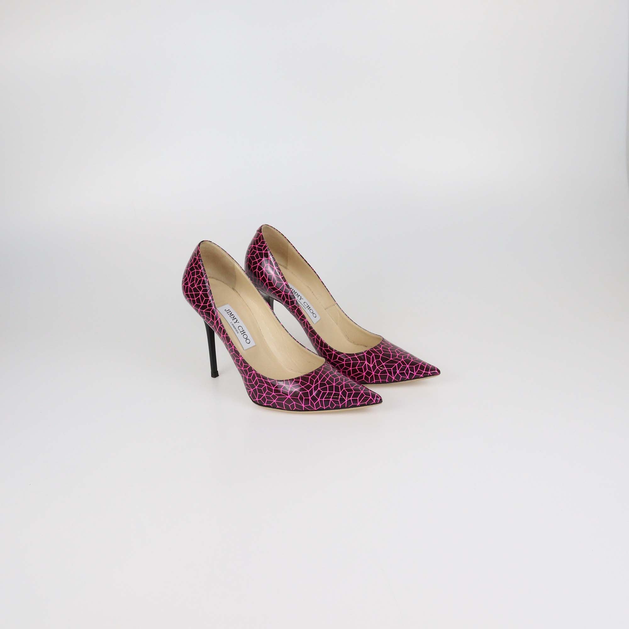 Jimmy Choo Pink/Burgundy Printed Patent Leather Love Pointed Toe Pumps