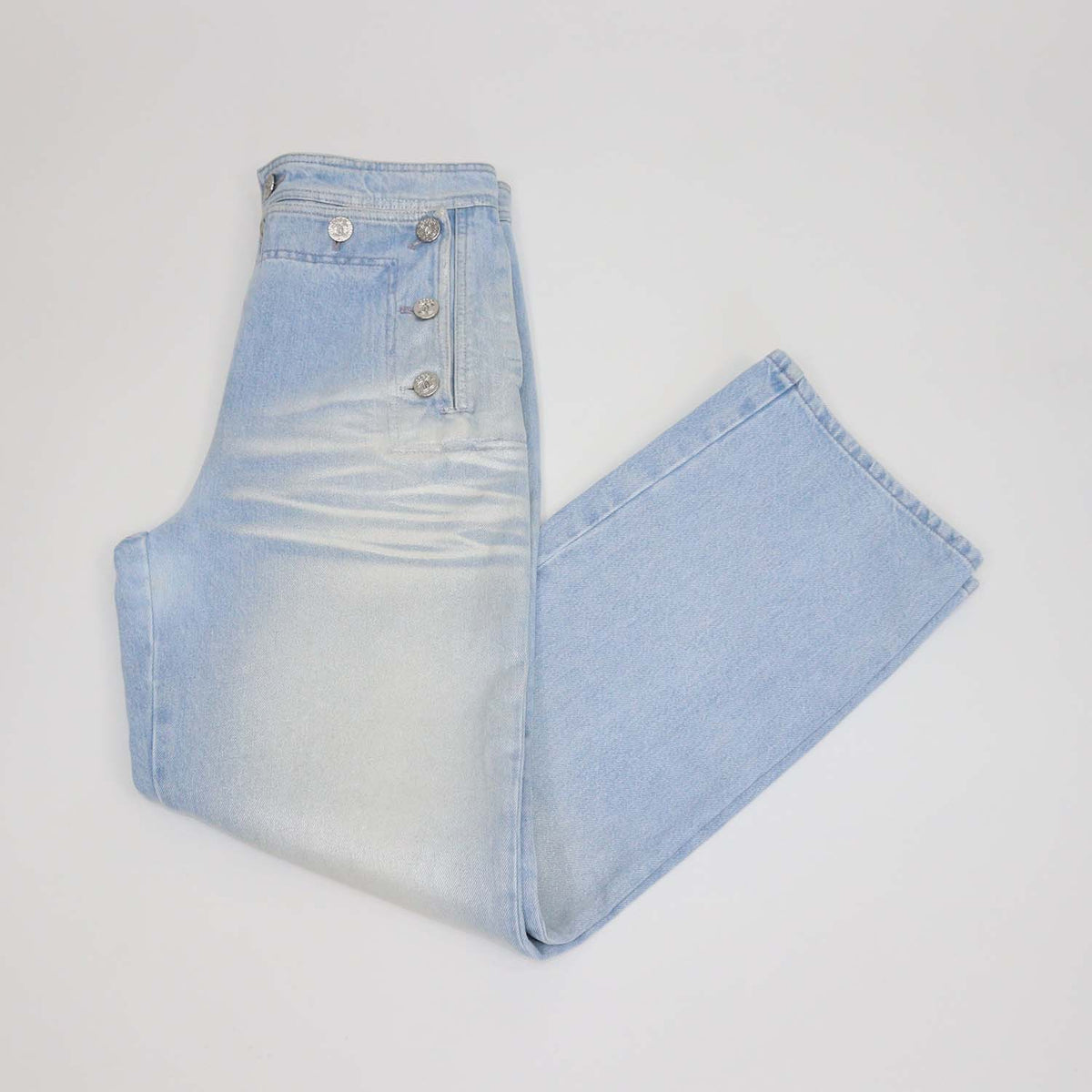 Chanel Light Blue Washed Denim Coco Beach Sailor Front Straight Leg Pants