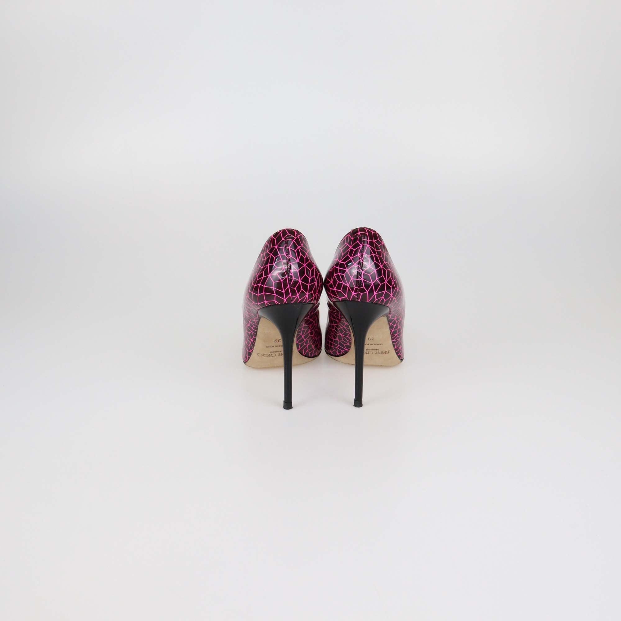Jimmy Choo Pink/Burgundy Printed Patent Leather Love Pointed Toe Pumps