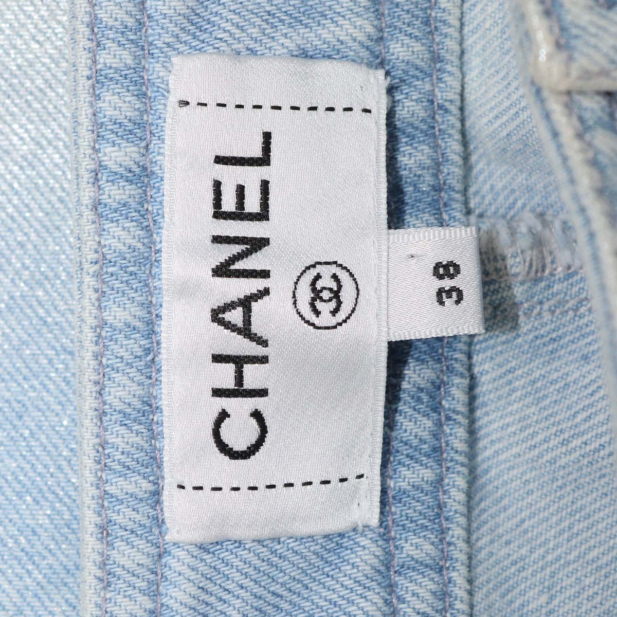 Chanel Light Blue Washed Denim Coco Beach Sailor Front Straight Leg Pants