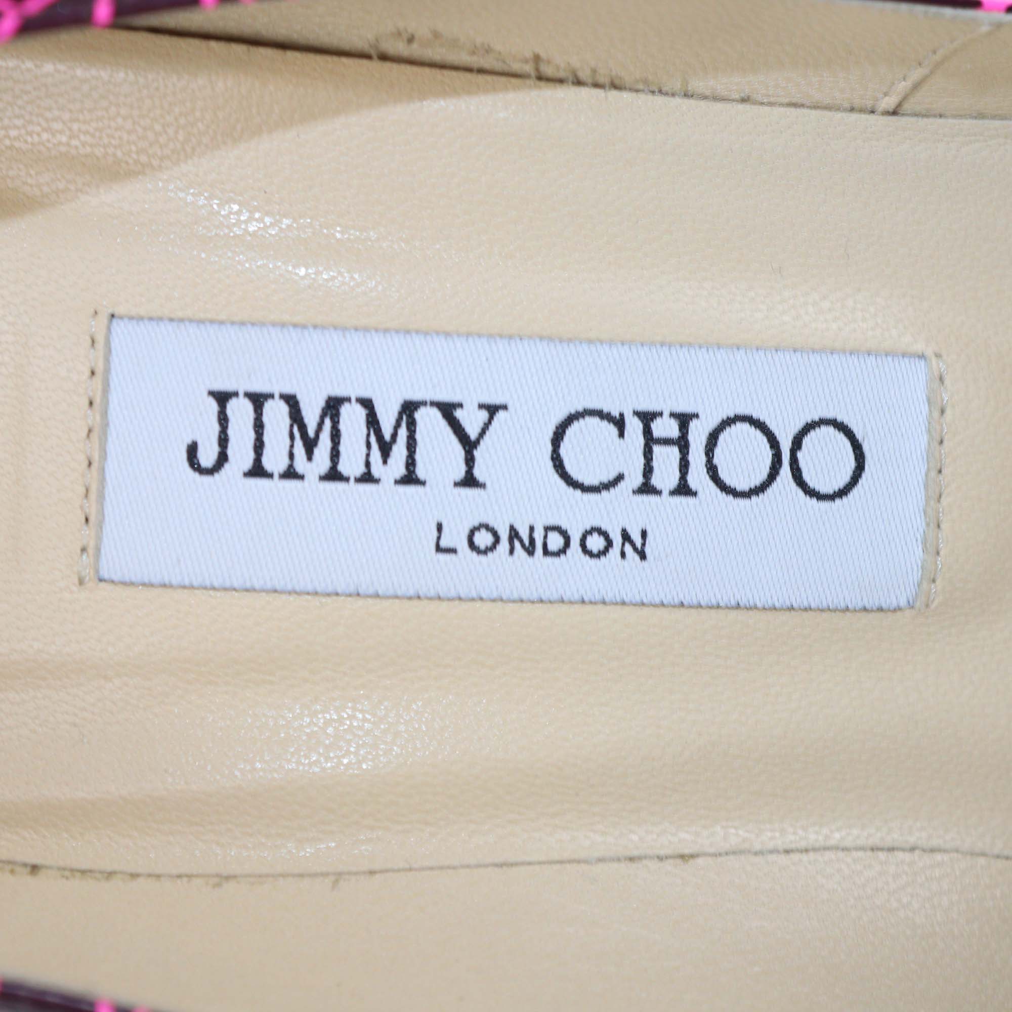 Jimmy Choo Pink/Burgundy Printed Patent Leather Love Pointed Toe Pumps