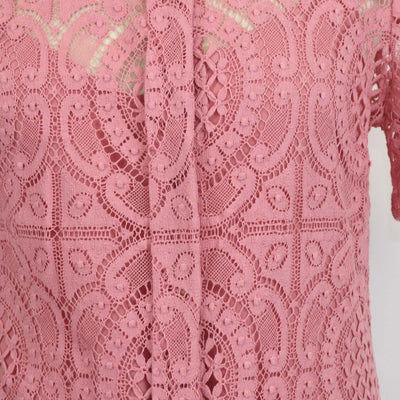 Burberry Pink Cotton Lace Shirt & Midi Skirt with Crystal Embellished Set