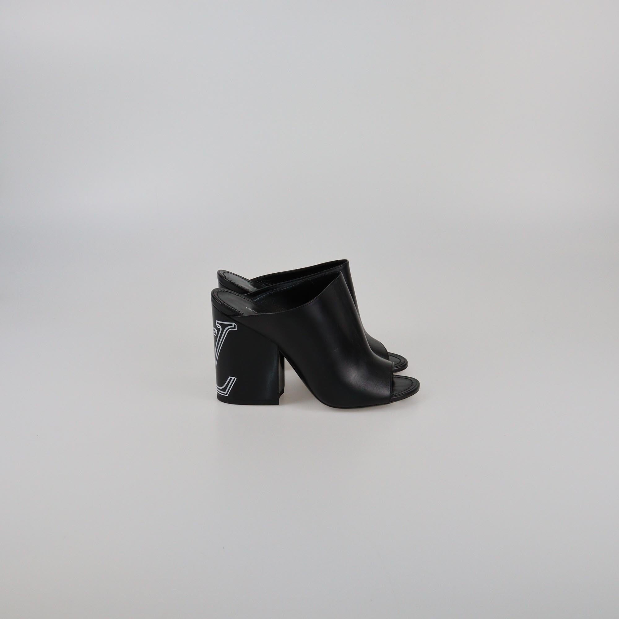Louis Vuitton Black Block Heel Mules Womens Louis Vuitton 