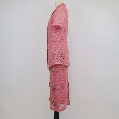 Burberry Pink Cotton Lace Shirt & Midi Skirt with Crystal Embellished Set