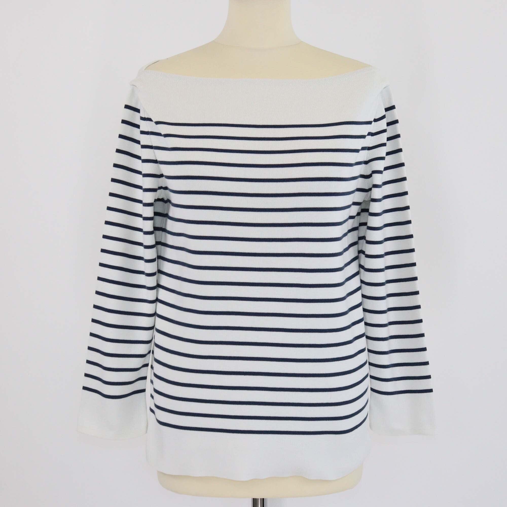 Loro Piana White/Blue Cotton Stripe Knitted Long Sleeve Sweater Womens Loro Piana 