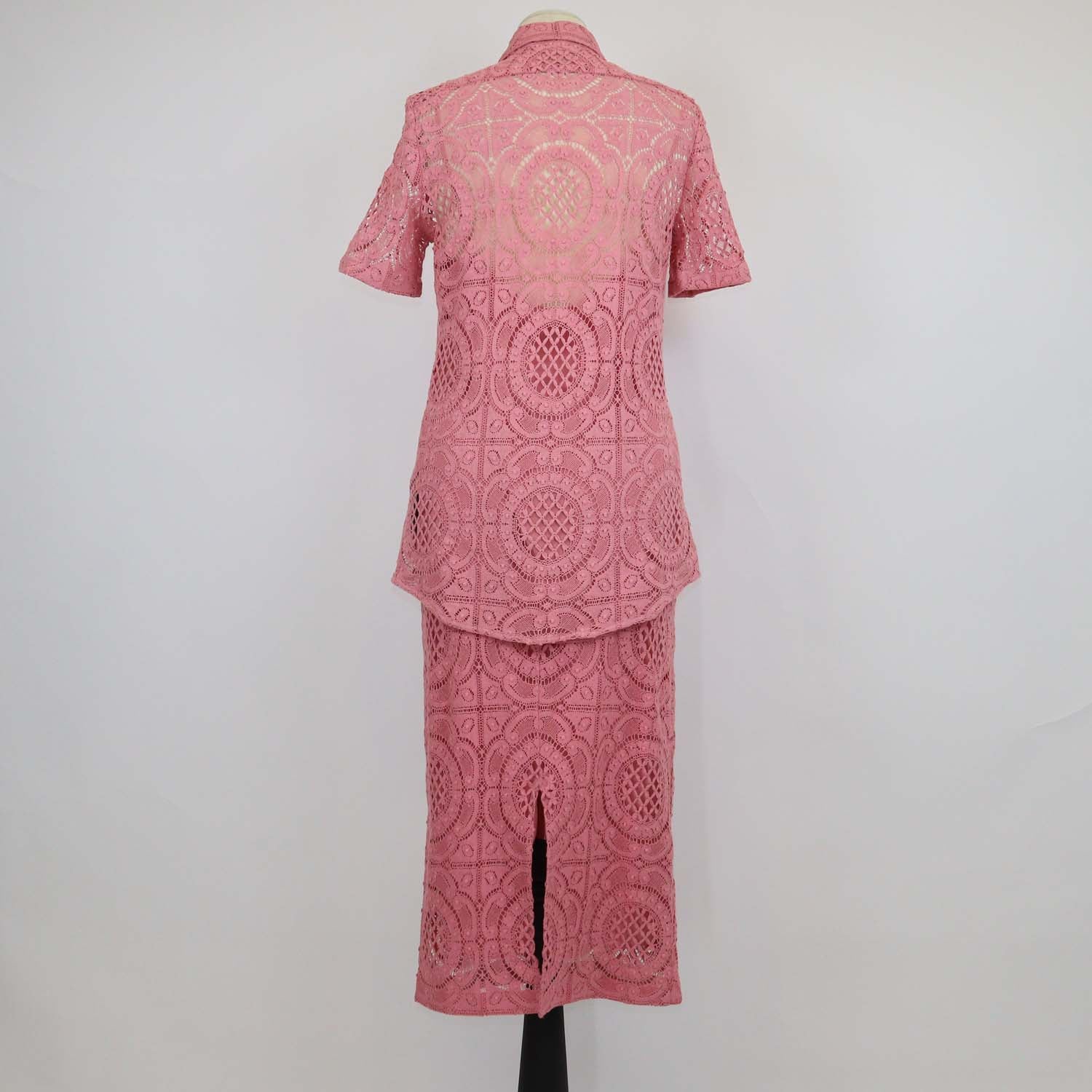 Burberry Pink Cotton Lace Shirt & Midi Skirt with Crystal Embellished Set