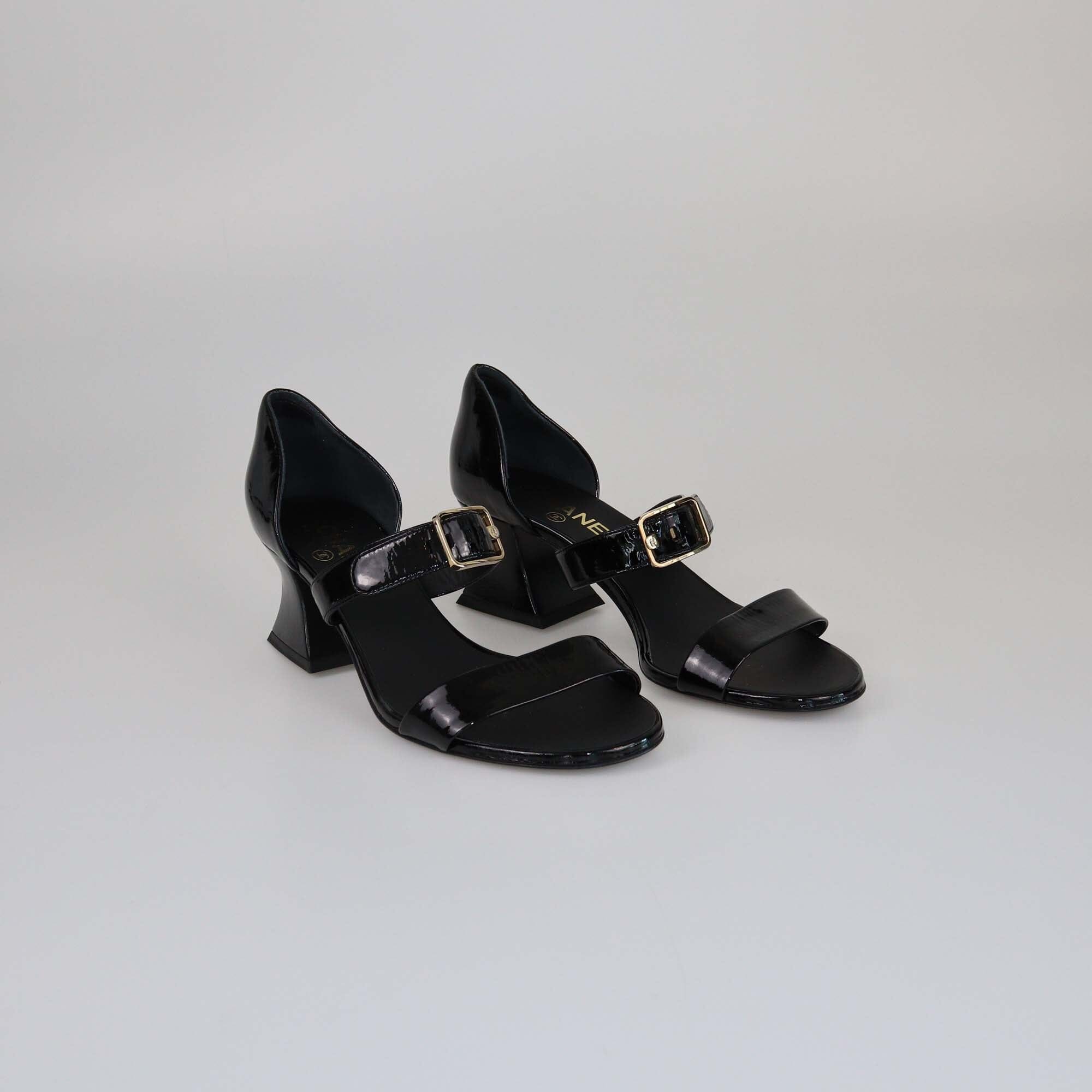 Chanel Black Strap Buckle Closure Sandals Womens Chanel 