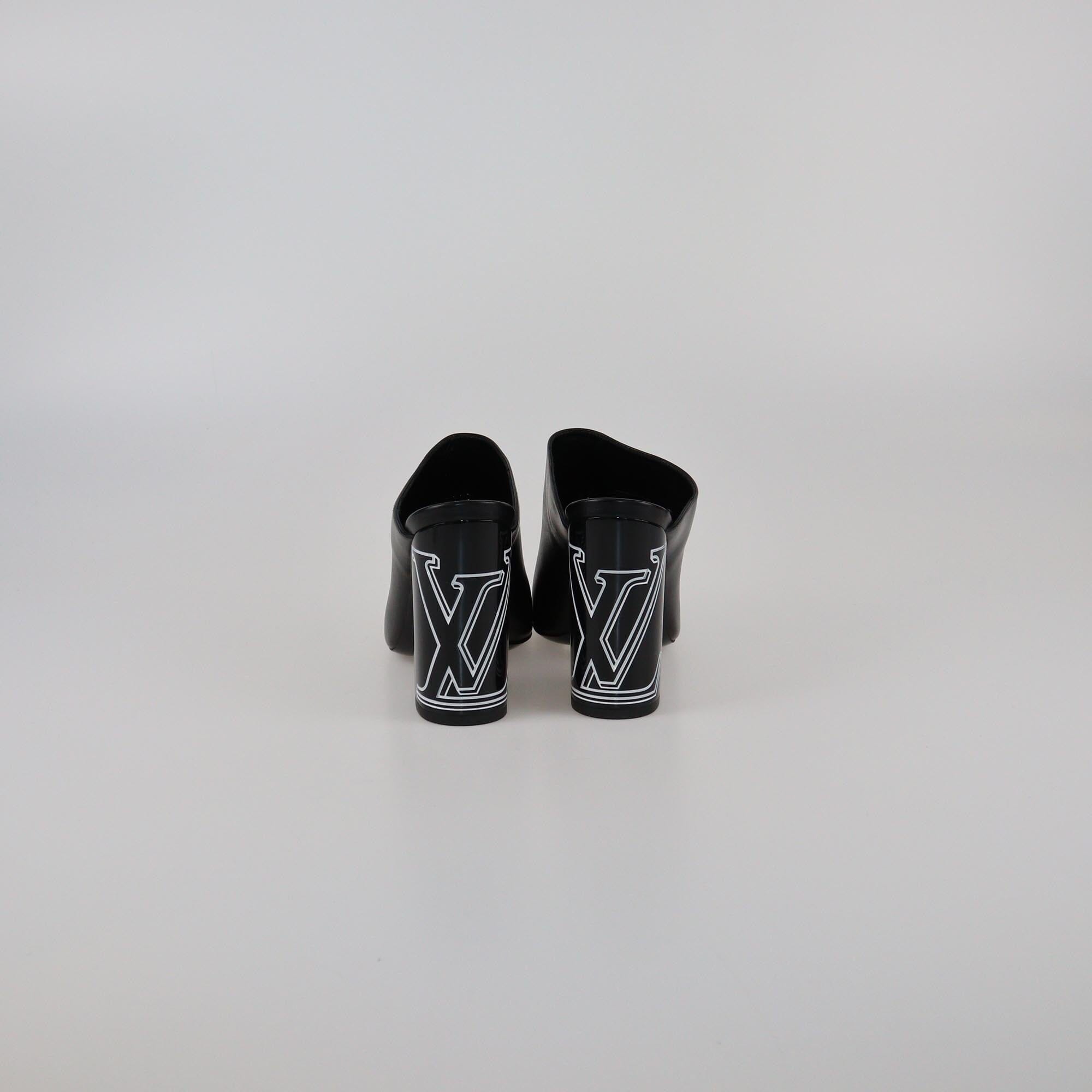 Louis Vuitton Black Block Heel Mules Womens Louis Vuitton 