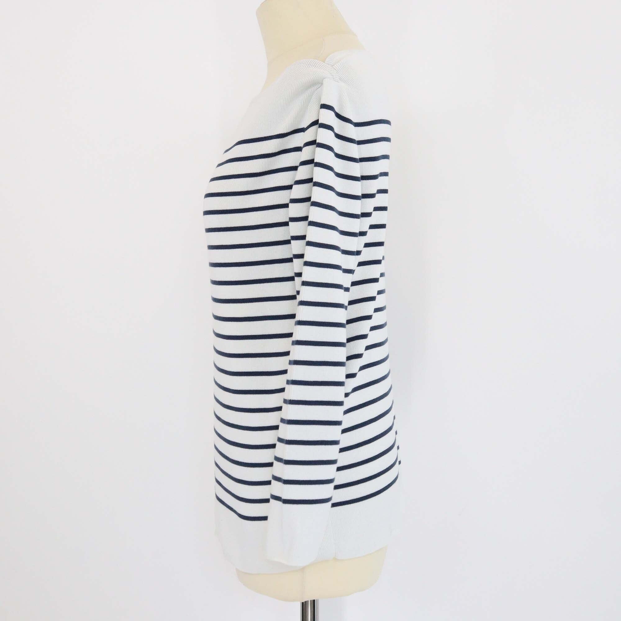 Loro Piana White/Blue Cotton Stripe Knitted Long Sleeve Sweater Womens Loro Piana 